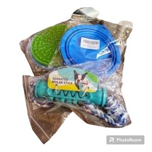 3/$30 Dog Accessories Bundle Teether Bowl Grips and Travel Water Bowl